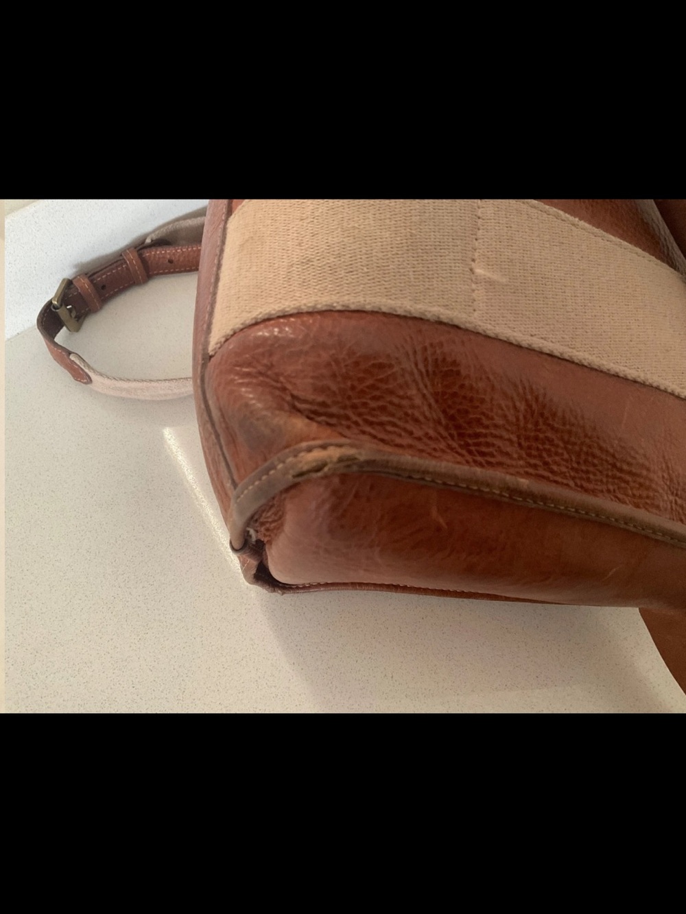 Mulberry Brown Leather and Beige Canvas Satchel - Picture 9 of 16